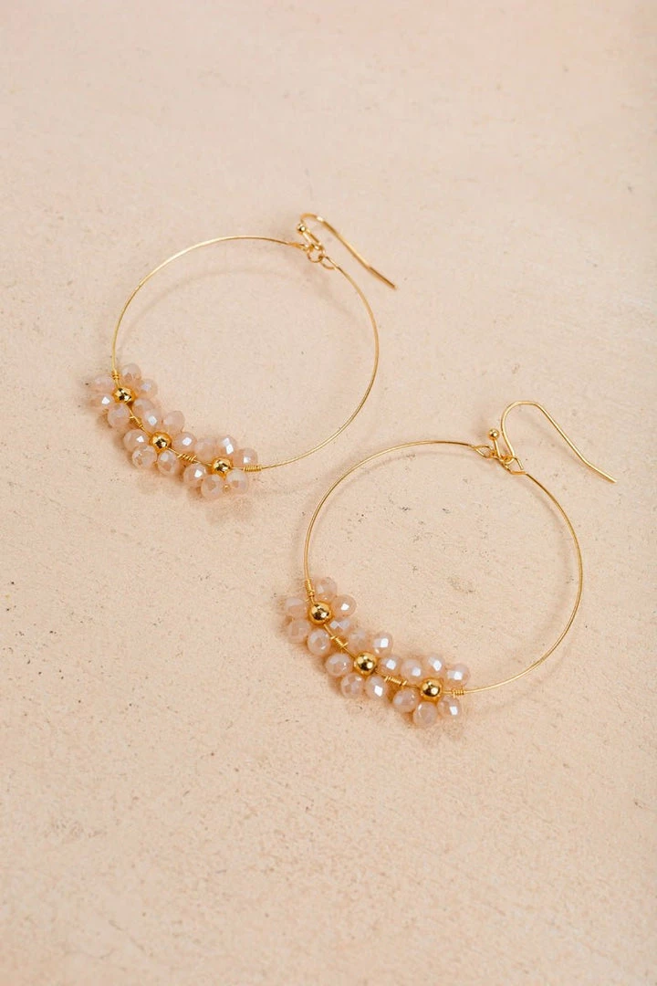 Morning Lavender Mindy Flower Beaded Hoop Earrings Accessories