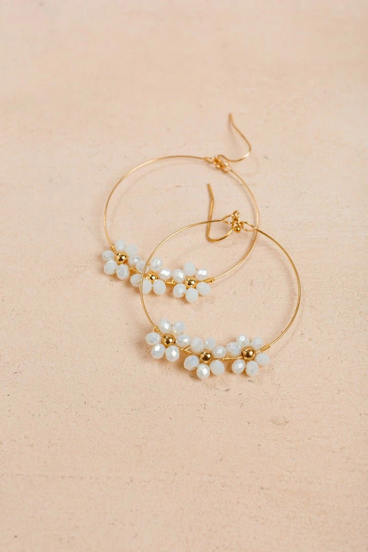 Morning Lavender Mindy Flower Beaded Hoop Earrings Accessories