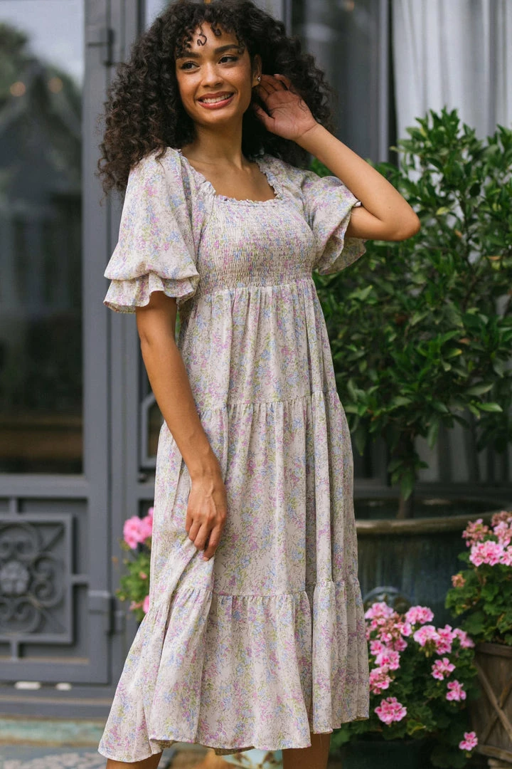 & Merci Serena Tiered Midi Dress Clothing