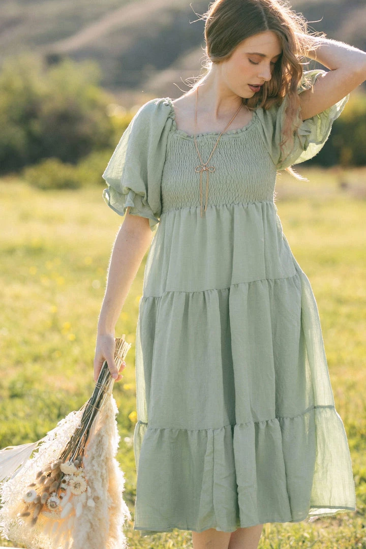 & Merci Best Sellers Paige Puff Sleeve Tiered Midi Dress