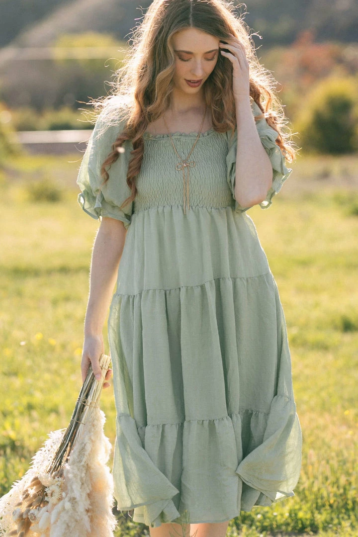 & Merci Best Sellers Paige Puff Sleeve Tiered Midi Dress