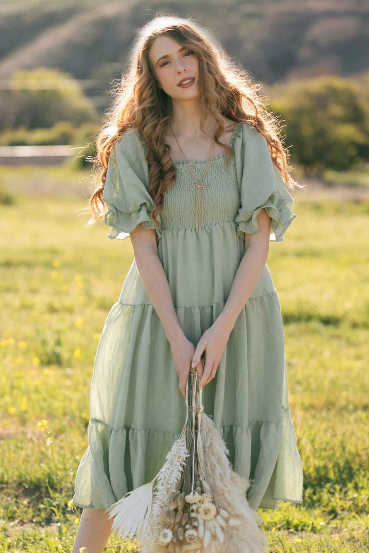 & Merci Best Sellers Paige Puff Sleeve Tiered Midi Dress