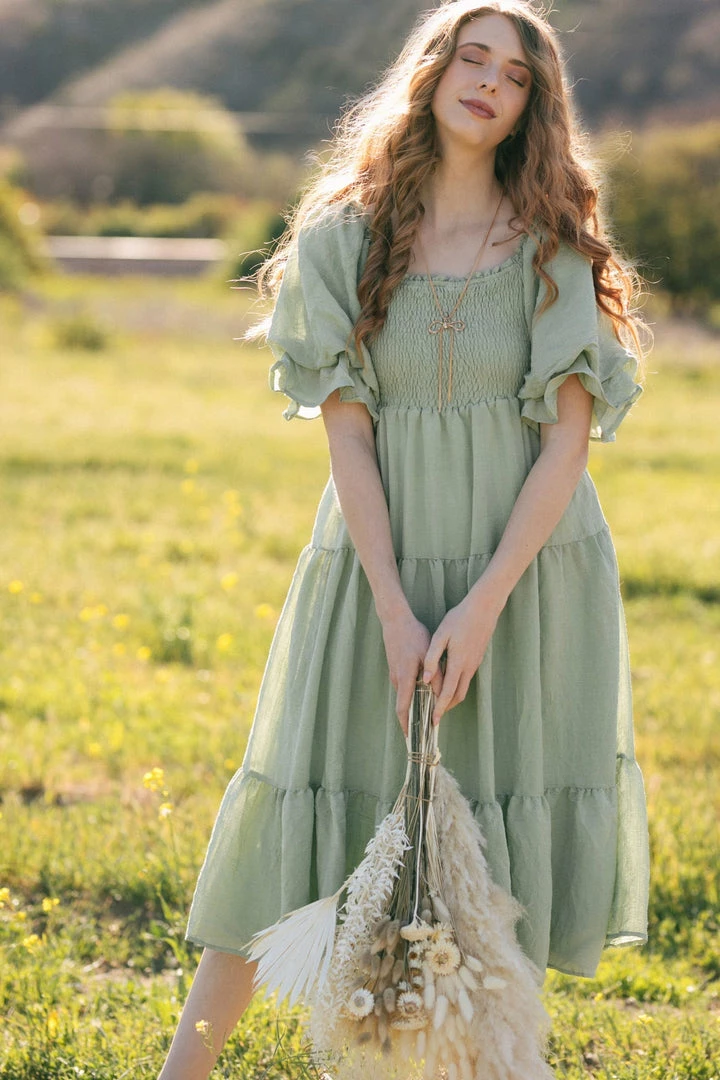 & Merci Best Sellers Paige Puff Sleeve Tiered Midi Dress