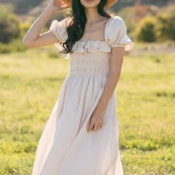 Mable Nancy Smocked Midi Dress