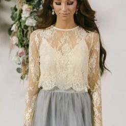 Maniju Bridal Amelie Long Sleeve Lace Crop Top