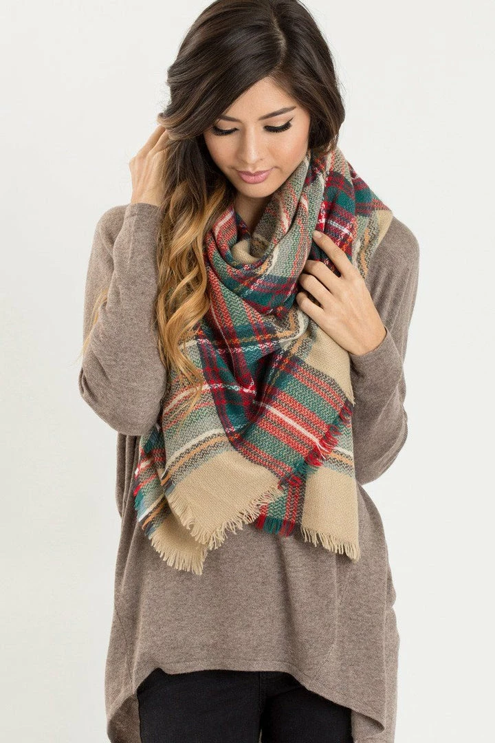 JOIA Holly Beige Plaid Knitted Scarf Best Sellers