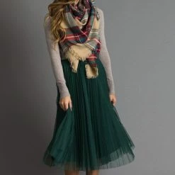 Lucy Paris Vienna Pleated Tulle Midi Skirt