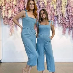 Blu Pepper Maternity Friendly Yesenia Tie Shoulder Jumpsuit
